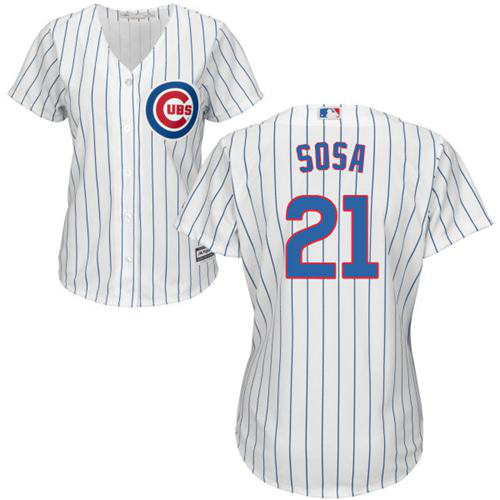 Chicago Cubs #21 Sammy Sosa White(Blue Strip) Home Women's Stitched MLB Jersey