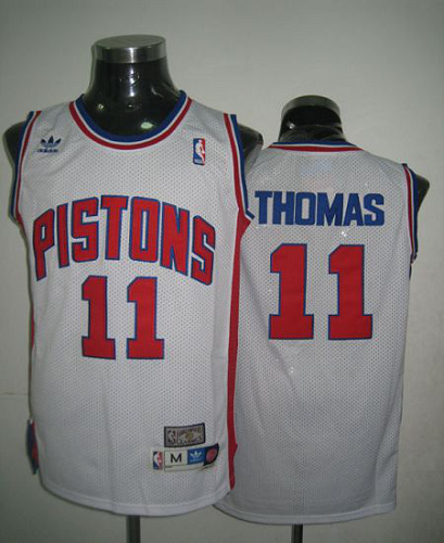 Men's Throwback Detroit Pistons #11 Thomas White Stitched NBA Jersey