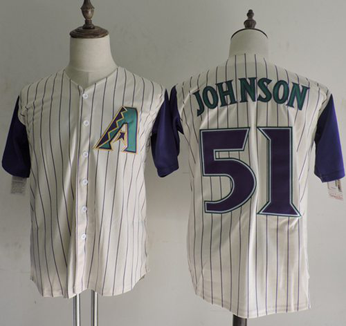 Mitchell And Ness Arizona Diamondbacks #51 Randy Johnson Cream Strip Throwback Stitched MLB Jersey