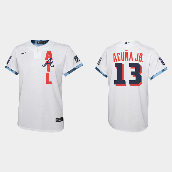 Youth Atlanta Braves #13 Ronald Acuna Jr. White 2021 MLB All-Star Game Jersey