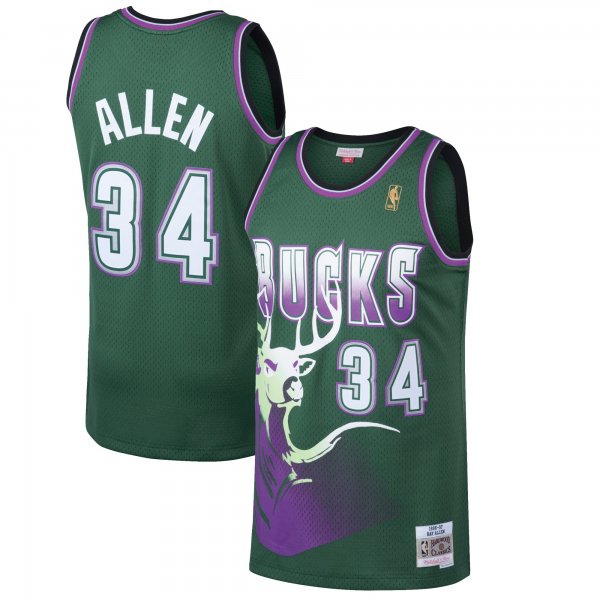 Men's Milwaukee Bucks Ray Allen Mitchell & Ness Kelly Green 1996/97 Hardwood Classics Swingman Jersey