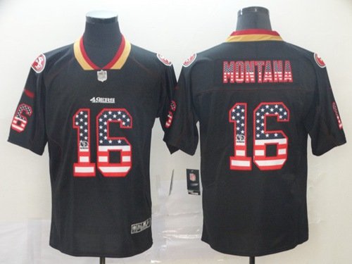 San Francisco 49ers #16 Joe Montana Black Men's Stitched NFL Limited Rush USA Flag Jersey