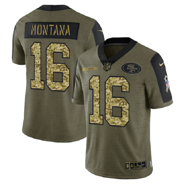 San Francisco 49ers Joe Montana Olive 2021 Salute To Service Limited Men's NFL Jersey