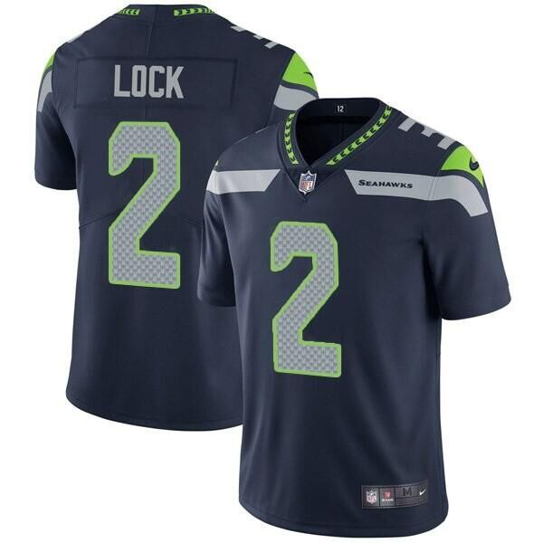 Men's Nike NFL Seattle Seahawks Drew Lock #2 Navy Vapor Untouchable Limited Stitched Jersey