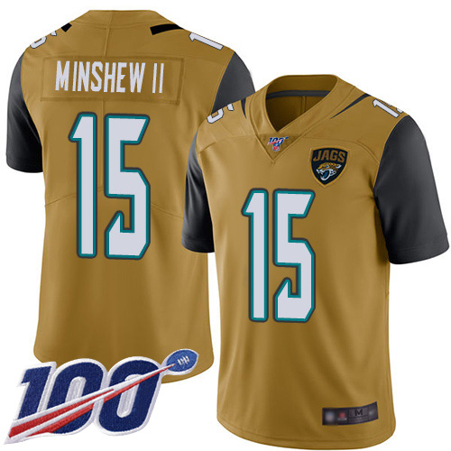 Jacksonville Jaguars #15 Gardner Minshew II Gold Men's Stitched NFL Limited Rush 100th Season Jersey