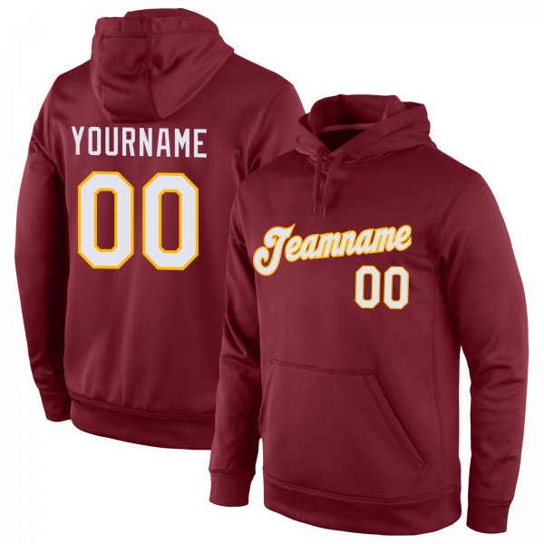 Men's Custom Stitched Burgundy White-Gold Sports Pullover Sweatshirt Hoodie