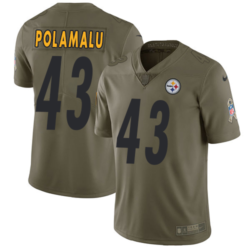 Nike Pittsburgh Steelers #43 Troy Polamalu Olive Men's Stitched NFL Limited 2017 Salute to Service Jersey