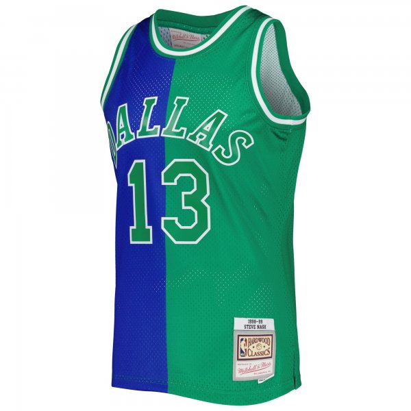 Men's Dallas Mavericks Steve Nash Mitchell & Ness Blue/Green Hardwood Classics 1998/99 Split Swingman Jersey