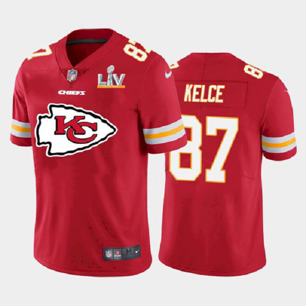 Men's Kansas City Chiefs Travis Kelce Team Logo Red Jersey 2021 Super Bowl LV Jersey