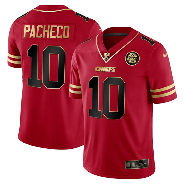 Men's Kansas City Chiefs #10 Isaih Pacheco Vapor Black Red Gold Limited All Stitched Jersey