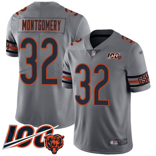 Chicago Bears #32 David Montgomery Silver Men's Stitched NFL Limited Inverted Legend 100th Season Jersey