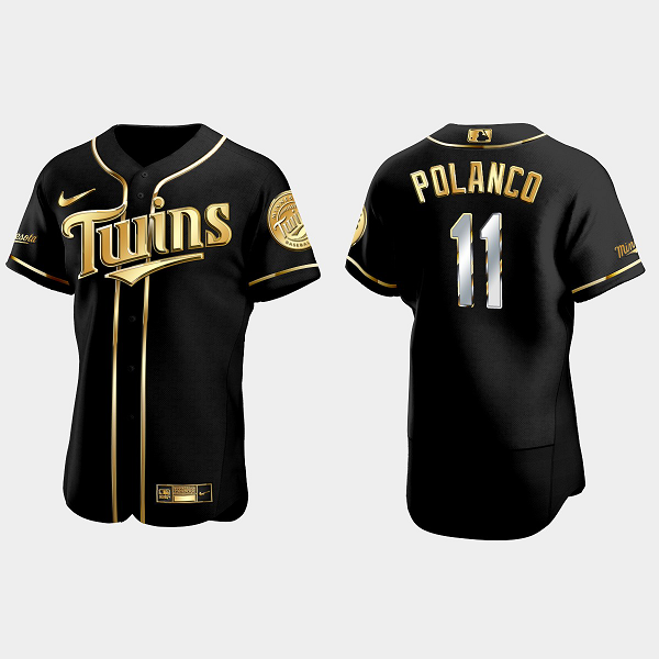 Men's Minnesota Twins #11 Jorge Polanco Golden Edition Flex Base MLB Jersey - Black