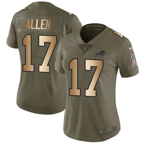 Nike Buffalo Bills #17 Josh Allen Olive/Gold Women's Stitched NFL Limited 2017 Salute to Service Jersey