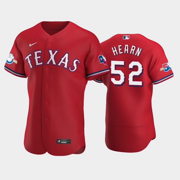 Men's Texas Rangers #52 Taylor Hearn Alternate Scarle 50th Anniversary MLB Flex Base Jersey