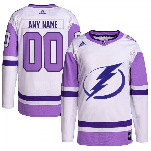 Men's Tampa Bay Lightning adidas White/Purple Hockey Fights Cancer Primegreen Custom Jersey