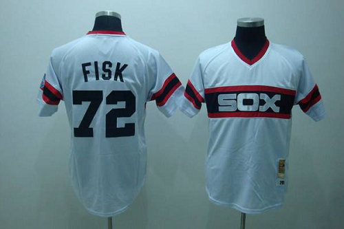 Mitchell And Ness Chicago White Sox #72 Carlton Fisk Stitched White Throwback MLB Jersey