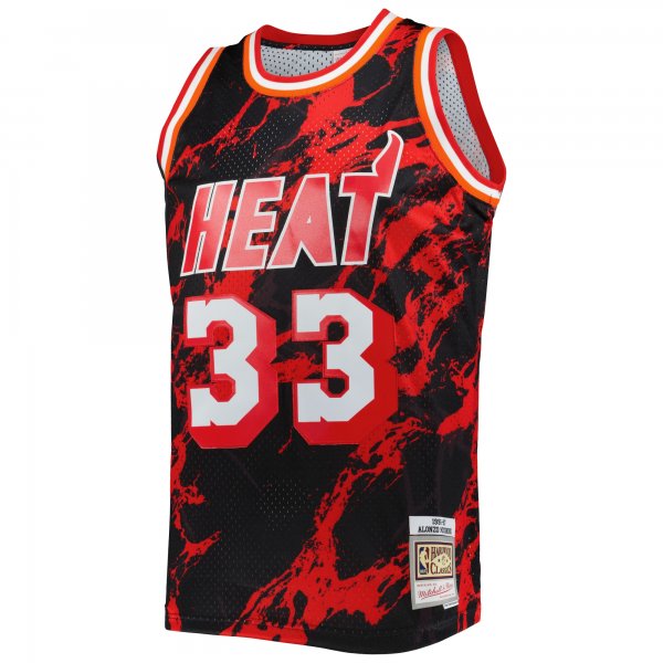 Men's Miami Heat Alonzo Mourning Mitchell & Ness Black 1996/97 Hardwood Classics Marble Swingman Jersey