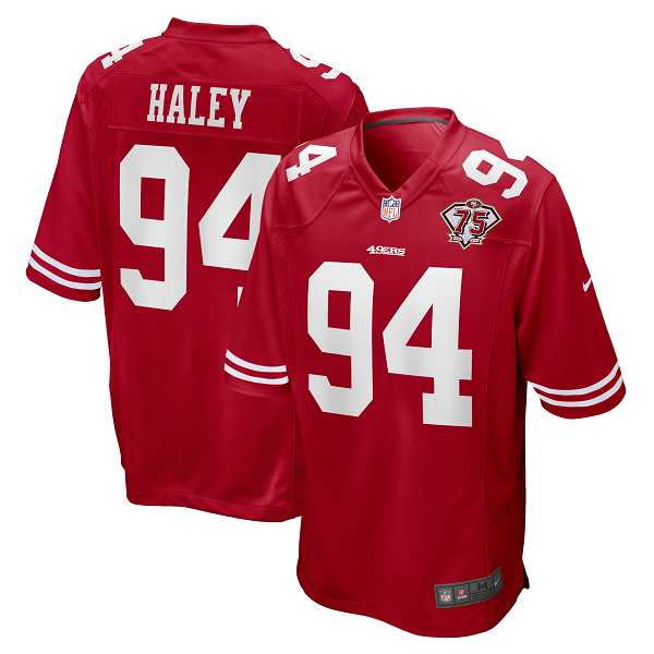 Men's San Francisco 49ers #94 Charles Haley Nike Scarlet 75th Anniversary Retired Player Limited Jersey