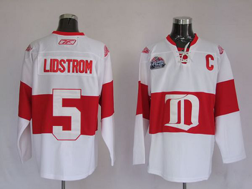 Detroit Red Wings #5 Nicklas Lidstrom Stitched White Winter Classic NHL Jersey