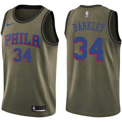 Men's Nike Philadelphia 76ers #34 Charles Barkley Green Salute to Service Swingman NBA Jersey