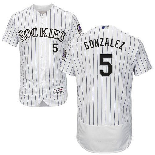 Colorado Rockies #5 Carlos Gonzalez White Strip Flexbase Collection Stitched MLB Jersey