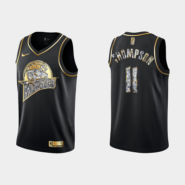 Men's Golden State Warriors 2022 NBA Playoffs Klay Thompson #11 Diamond Edition Retro Logo Black Jersey