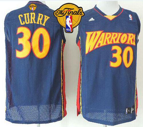 Men's Golden State Warriors #30 Stephen Curry Navy Blue Throwback The Finals Patch Stitched NBA Jersey