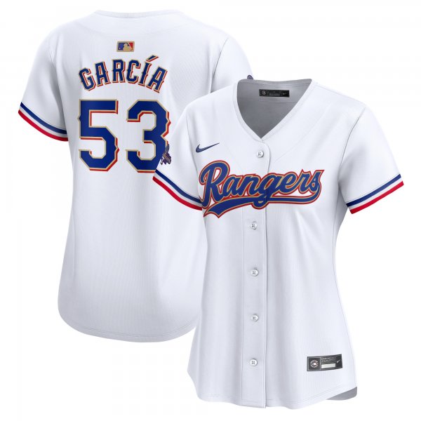 Women's Texas Rangers #53 Adolis Garcia Nike White 2024 Gold Collection Limited Player Jersey