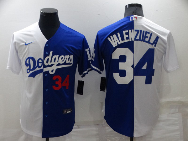 Men's Los Angeles Dodgers #34 Toro Valenzuela Royal-White Split Cool Base MLB Stitched Jersey