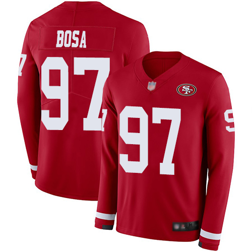 San Francisco 49ers #97 Nick Bosa Red Team Color Men's Stitched Nike NFL Limited Therma Long Sleeve Jersey