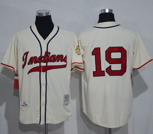 Mitchell And Ness 1948 Cleveland Indians #19 Bob Feller Cream Stitched Throwback MLB Jersey