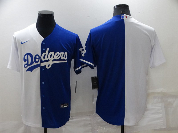 Men's Los Angeles Dodgers Blank White-Royal Replica Split Home Cool Base MLB Jersey