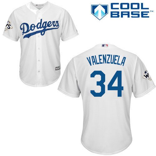 Los Angeles Dodgers #34 Fernando Valenzuela White New Cool Base 2017 World Series Bound Stitched MLB Jersey