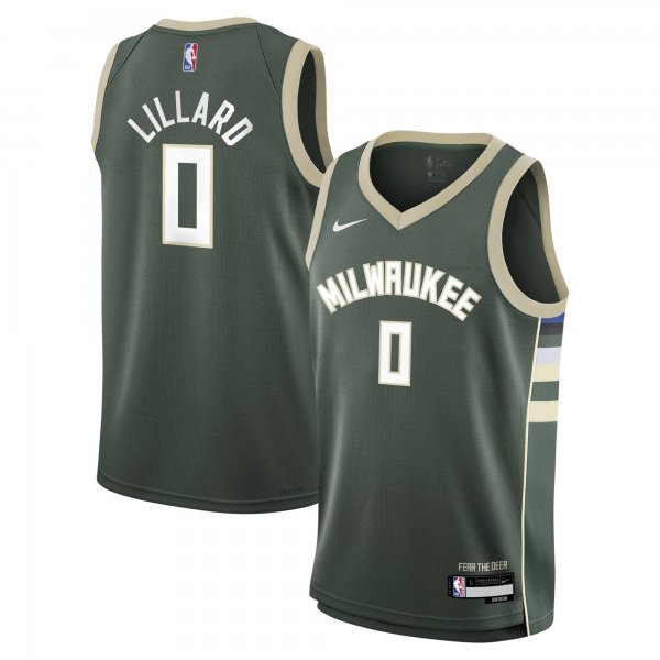 Youth Milwaukee Bucks Damian Lillard Nike Hunter Green Swingman Jersey - Icon Edition