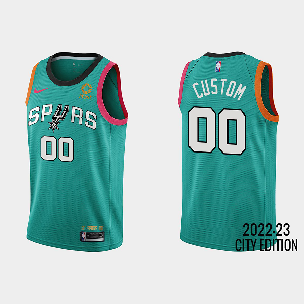 Men's San Antonio Spurs #00 Custom 2022-23 City Edition Teal NBA Jersey