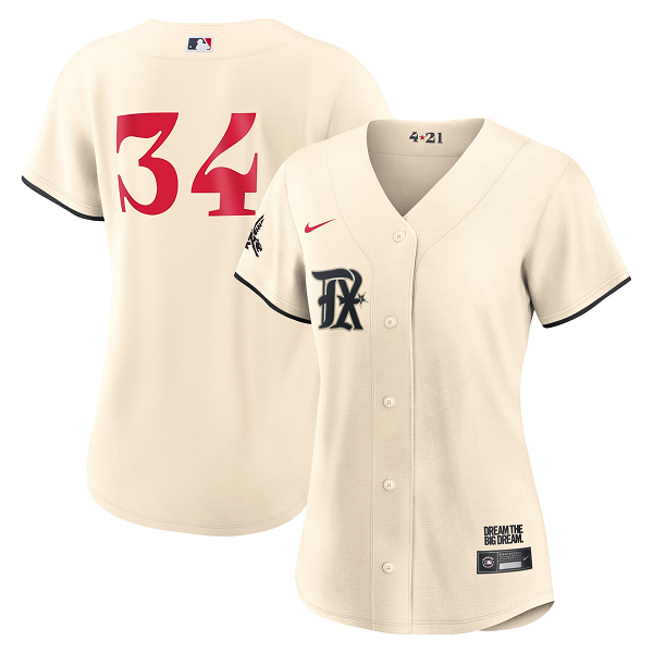 Women's Texas Rangers Nolan Ryan #34 Nike Cream 2023 City Connect Cool Base Jersey