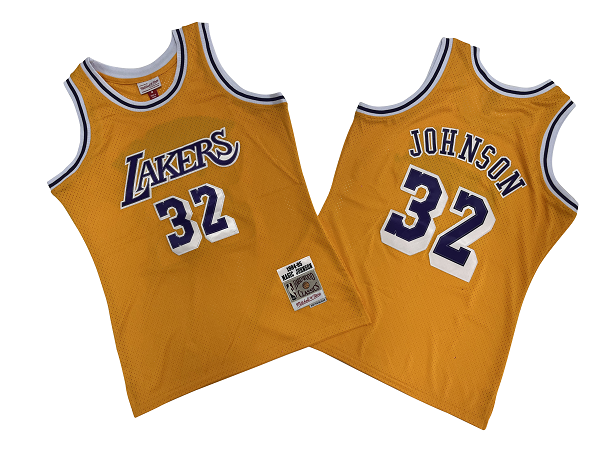 Men's Los Angeles Lakers #32 Orlando Magic Johnson Gold 1994-95 Mitchell and Ness NBA Hardwood Classics Soul Shrowback Jersey