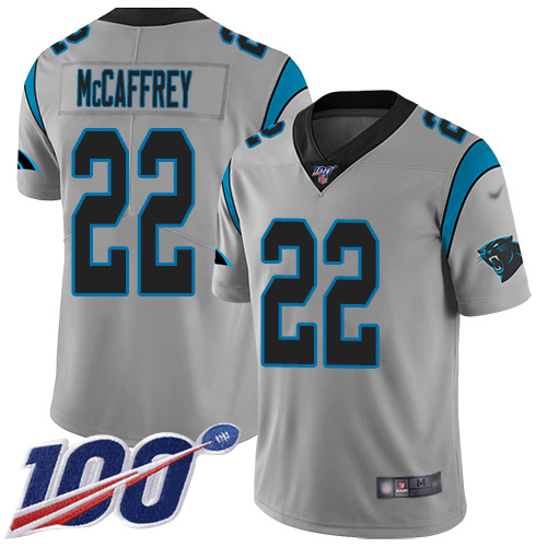 Carolina Panthers #22 Christian McCaffrey Silver Men's Stitched NFL Limited Inverted Legend 100th Season Jersey