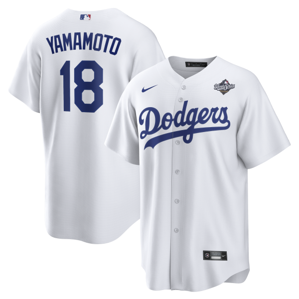 Men's Los Angeles Dodgers #18 Yoshinobu Yamamoto Nike White 2025 World Series Home Player Jersey