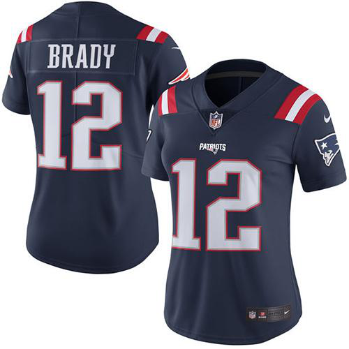 Nike New England Patriots #12 Tom Brady Navy Blue Women's Stitched NFL Limited Rush Jersey