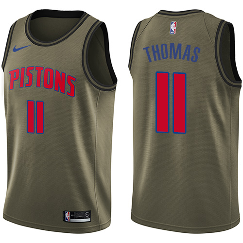 Men's Nike Detroit Pistons #11 Isiah Thomas Green Salute to Service Swingman NBA Jersey