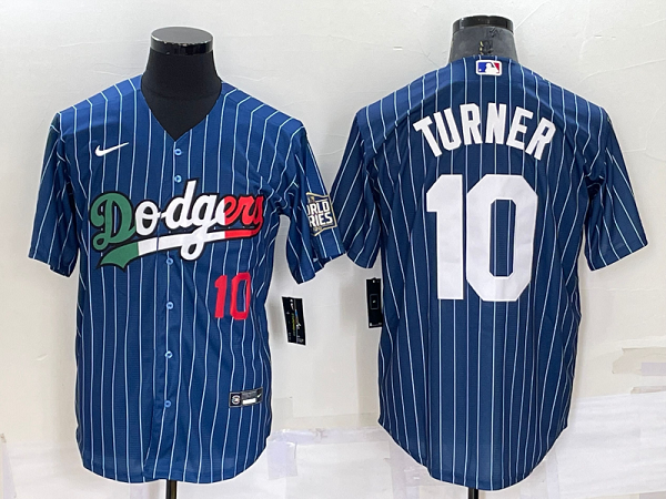 Men's Nike Los Angeles Dodgers #10 Justin Turner Blue Mexico World Series Throwback Stitched Cool Base Jersey