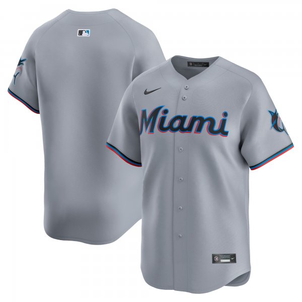 Men's Miami Marlins  Nike Gray Road Limited Jersey