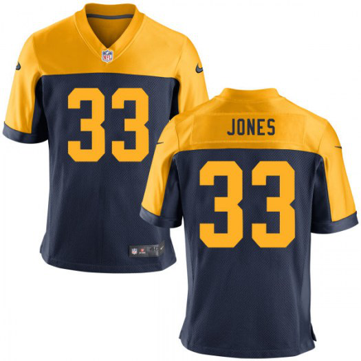 Men's Nike Green Bay Packers #33 Aaron Jones Game Navy Throwback NFL Jersey