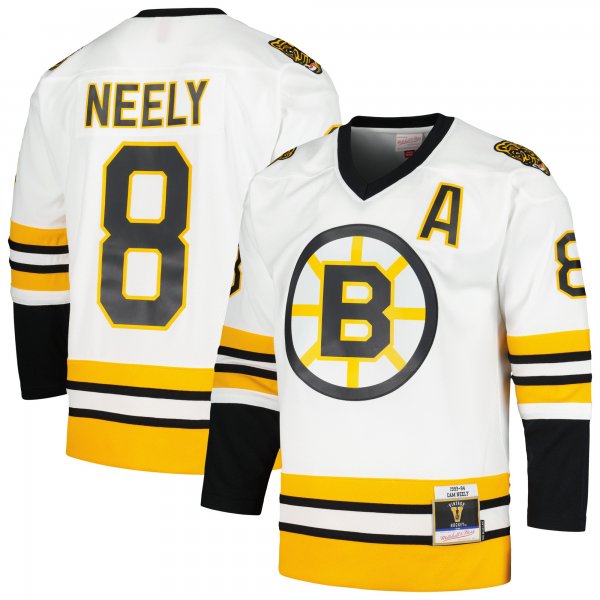 Men's Boston Bruins Cam Neely Mitchell & Ness White  1993/94 Blue Line Player Jersey