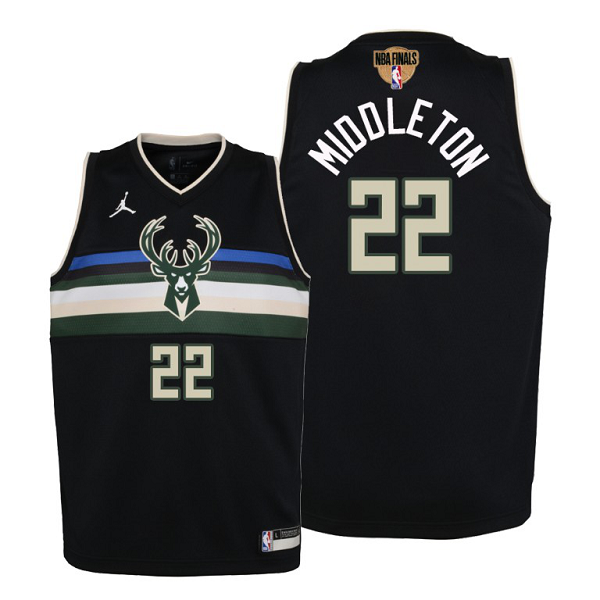 Youth Milwaukee Bucks #22 Khris Middleton 2021 NBA Finals Black Jersey