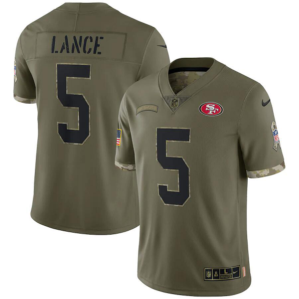 Men's Nike Trey Lance #5 Olive San Francisco 49ers 2022 Salute To Service Limited Jersey