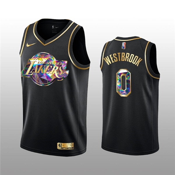 Men's Los Angeles Lakers #0 Russell Westbrook 2021/22 Black Golden Edition 75th Anniversary Diamond Logo Stitched NBA Jersey