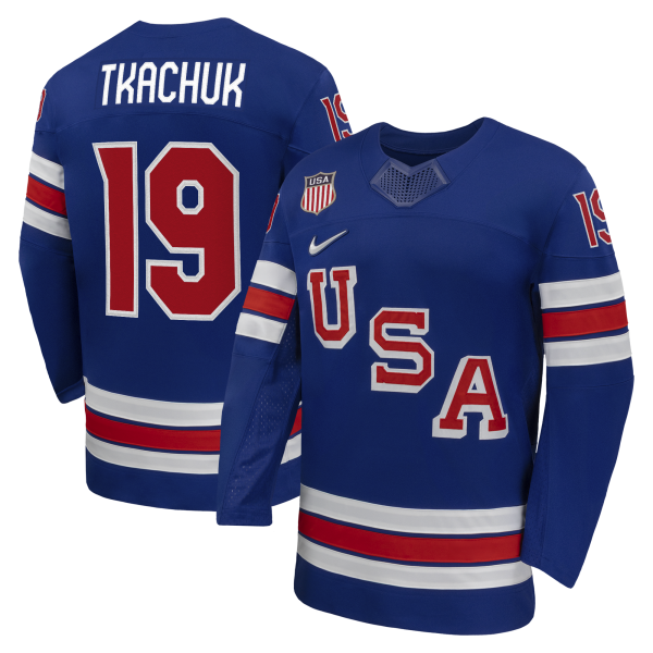 Men's USA Hockey Matthew Tkachuk Nike Royal 2026 Home Replica Jersey