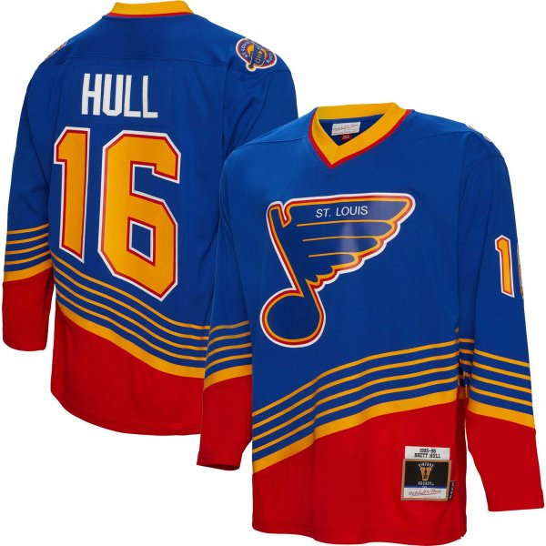 Men's St. Louis Blues Brett Hull Mitchell & Ness Blue  1995/96 Blue Line Player Jersey